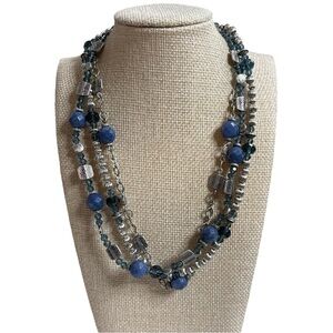 Premier Designs "Denim" Multi-Strand Blue Glass and Metal Beaded Necklace